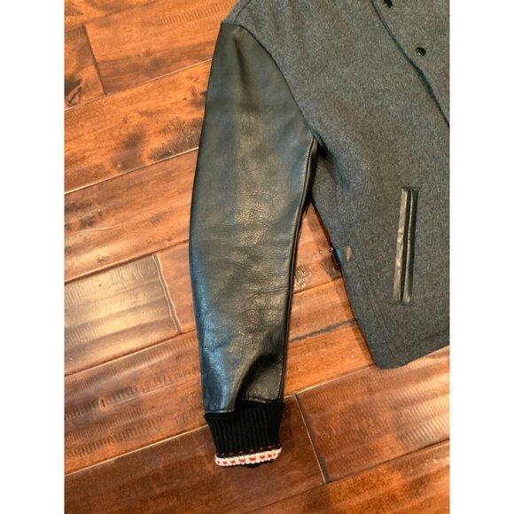 Dry Bones Gray Wool Varsity Jacket w/ Black Leather Sleeves, Size M - Picture 5 of 11